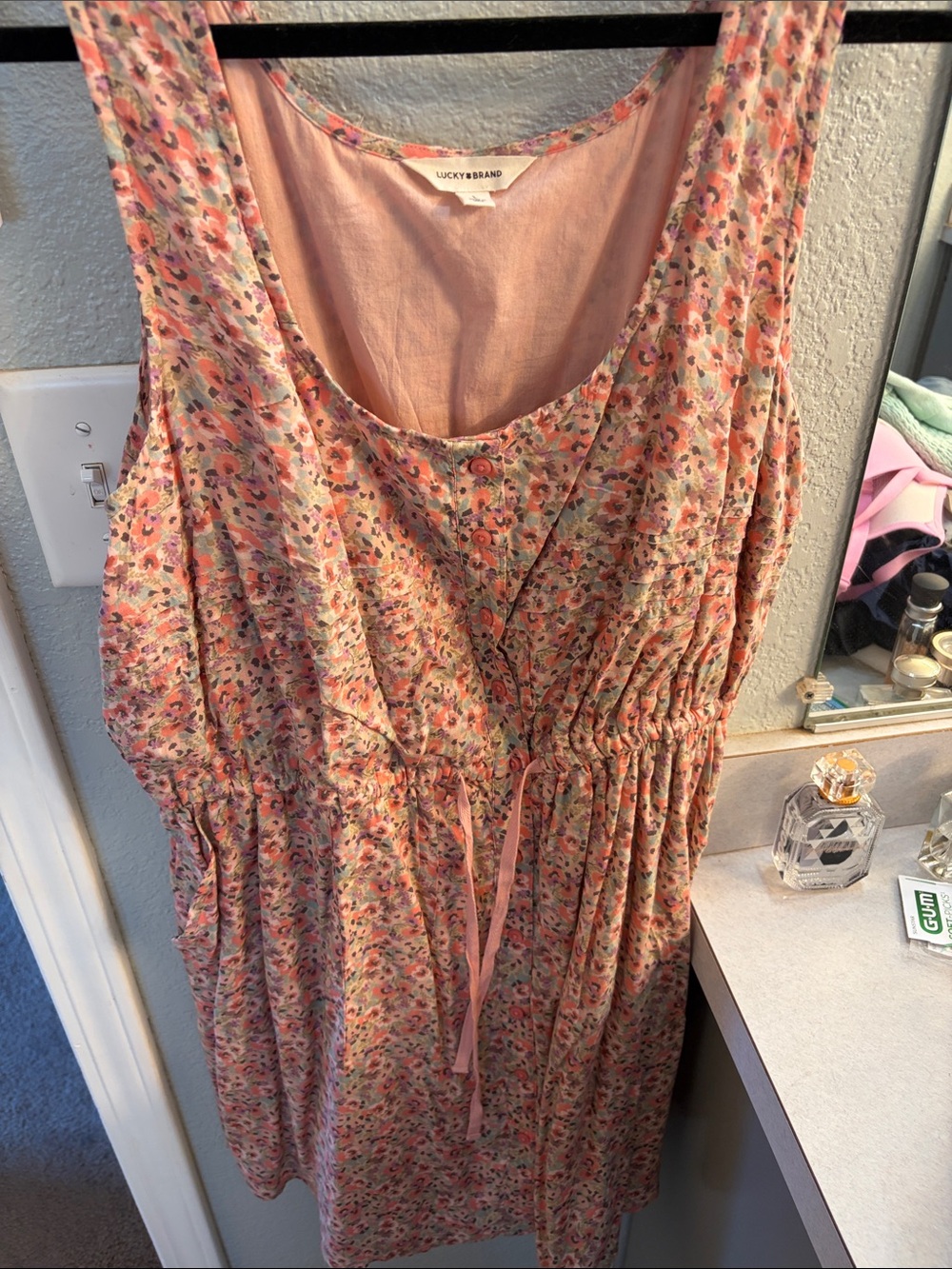 Lucky Brand Pink Multi Floral Sleeveless Drawstring Tunic